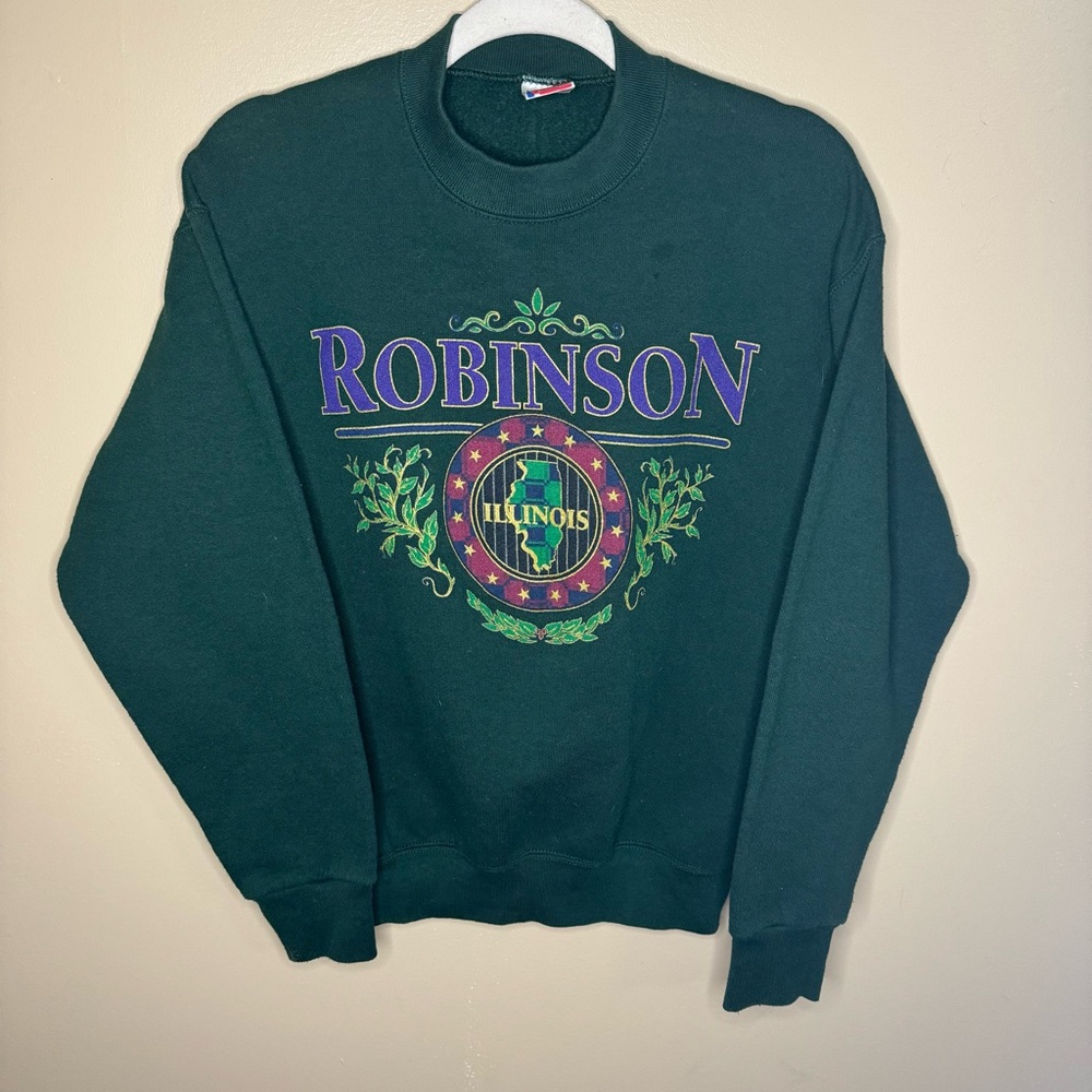 VTG Robinson, Illinois Sweatshirt Mens SZ M Green MADE IN USA 90s